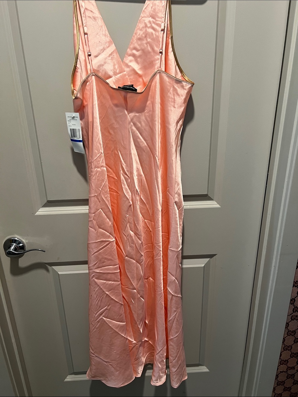 Jones New York Peach Satin V-Neck Midi Dress with Lavender Floral Embroidery - Picture 7 of 12